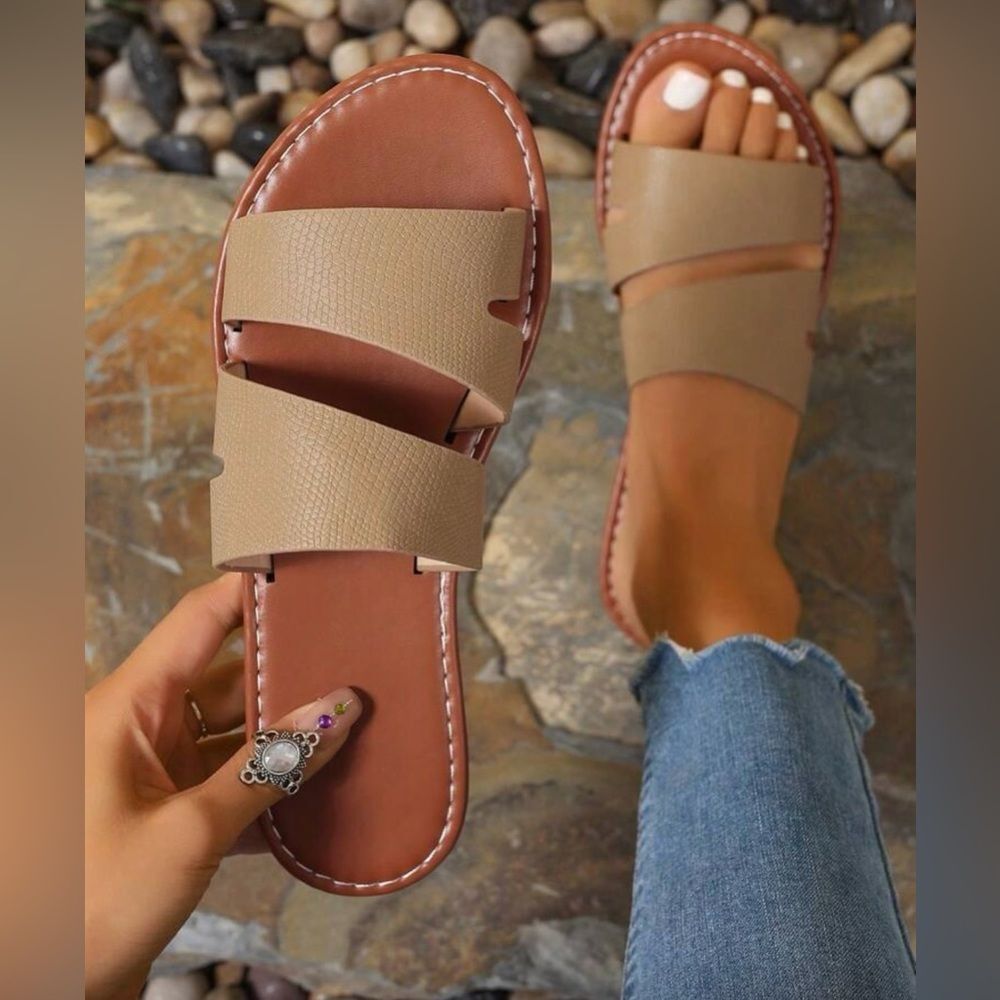 SHEIN Tan Double Strap Sandals